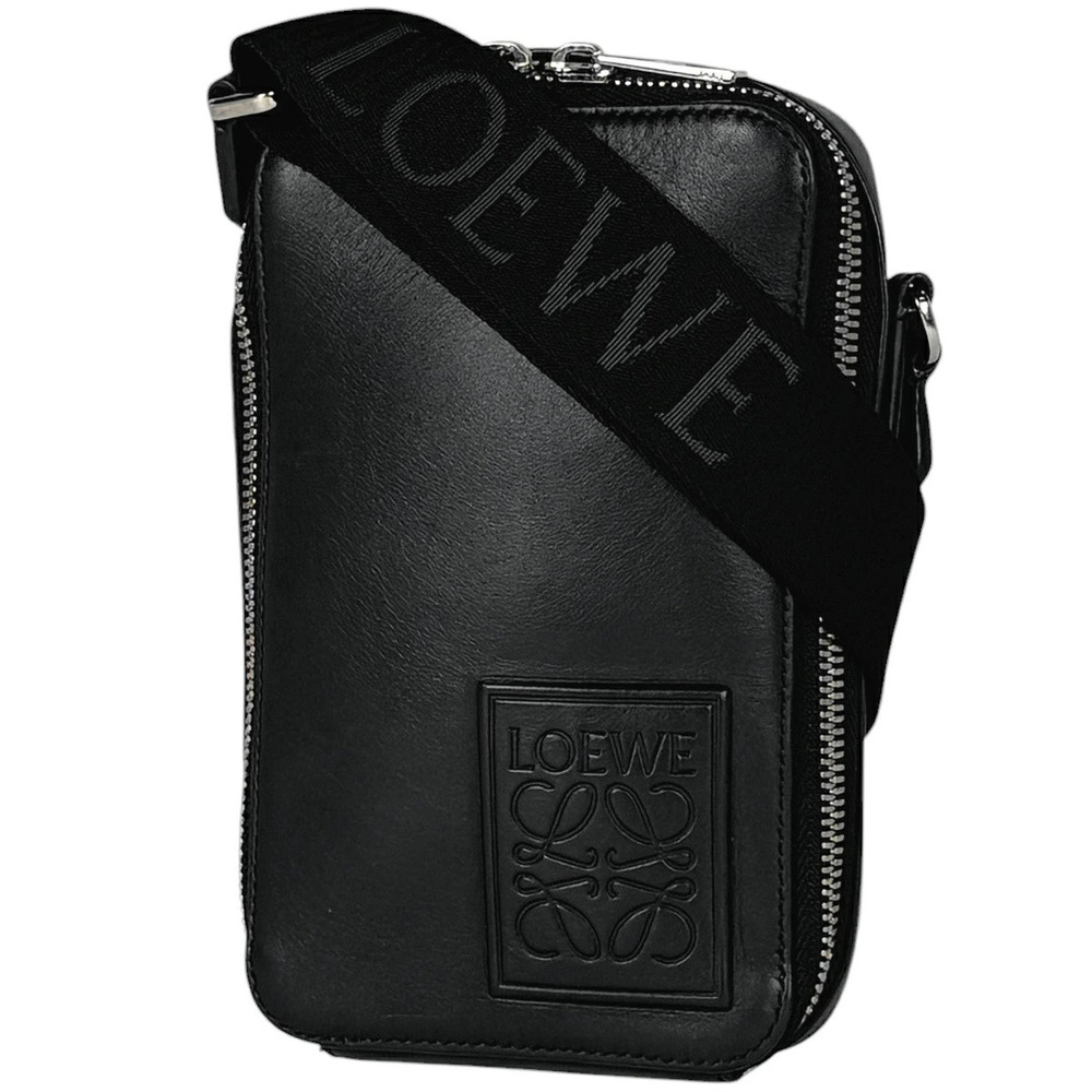 Loewe Vertical Crossbody Pocket Shoulder Bag Leather Black